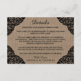 Svarta Snöre vid insamlingen av Rustik Burlap Bröl Tilläggskort