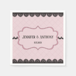 Svarta Snöre vid mjuk Rosa Personligt bröllp Pappersservett