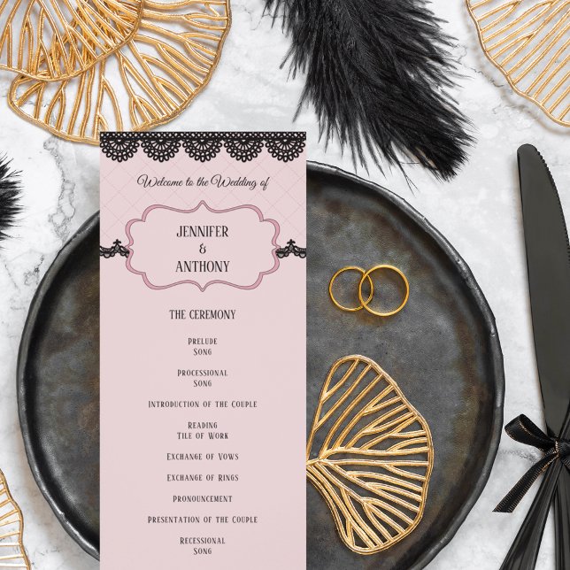 Svarta Snöre vid mjuk Rosa Personligt bröllp Program (Skapare uppladdad)