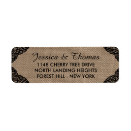 Svarta Snöret på samlingen Rustic Burlap Bröllop Returadress Etikett