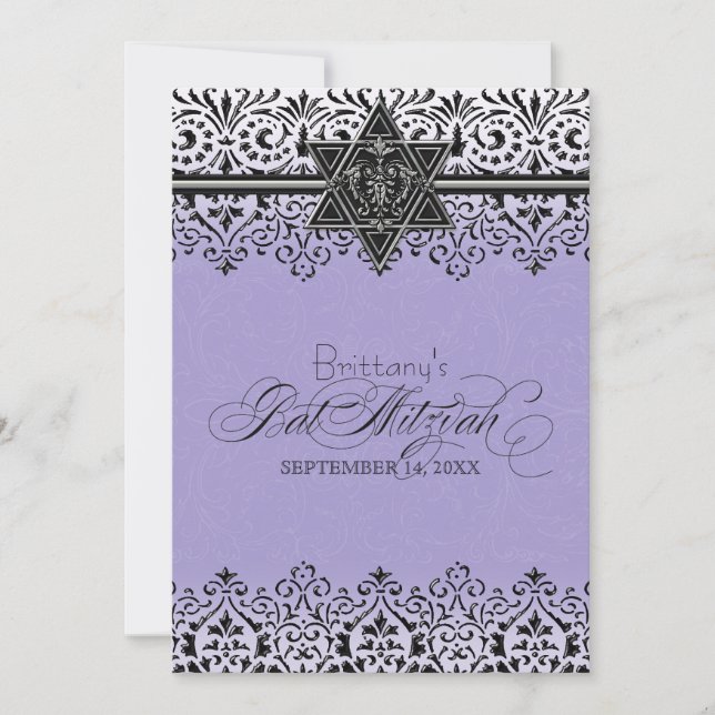 Svarta Snöret Titta Silver Bat mitzvah Inbjudan (Framsida)