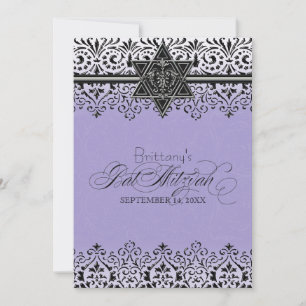 Svarta Snöret Titta Silver Bat mitzvah Inbjudan