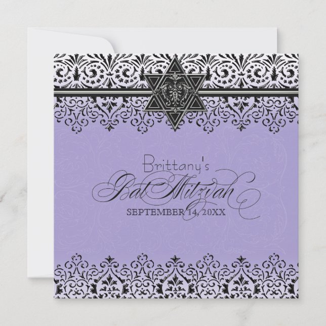 Svarta Snöret Titta Silver Bat mitzvah Inbjudan (Framsida)