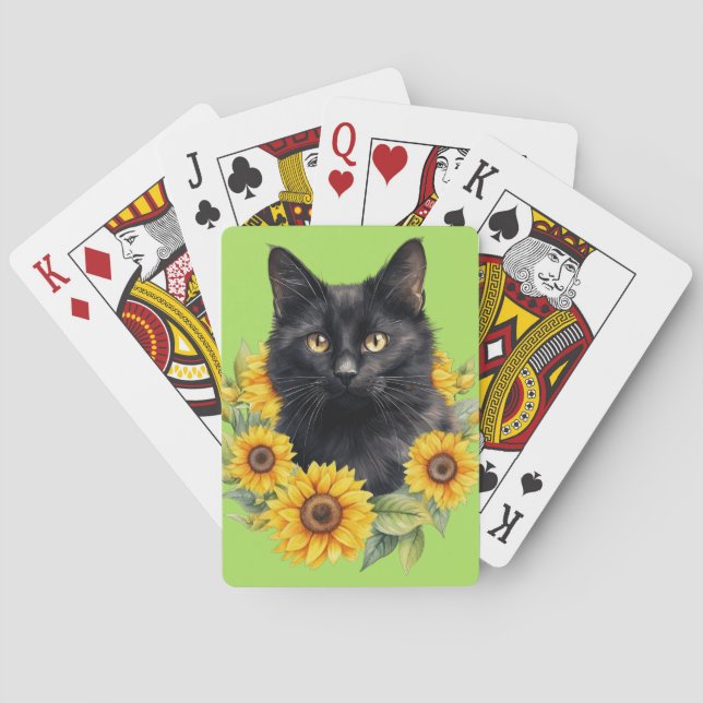 Svarta solrosor med kalkgrön katt casinokort (Baksidan)
