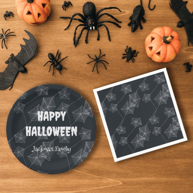 Svarta spindelnätet, Halloween fest Pappersservett (Black Spooky Halloween napkins)