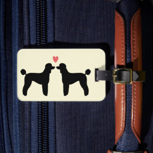 Svarta Standard Poodle Silhuetter med Hjärta Bagagebricka