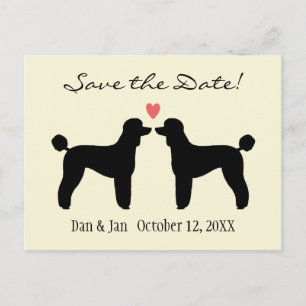 Svarta Standard Poodles Bröllop Save the Date Meddelande Vykort