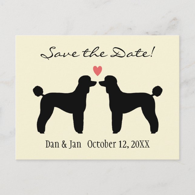 Svarta Standard Poodles Bröllop Save the Date Meddelande Vykort (Framsida)