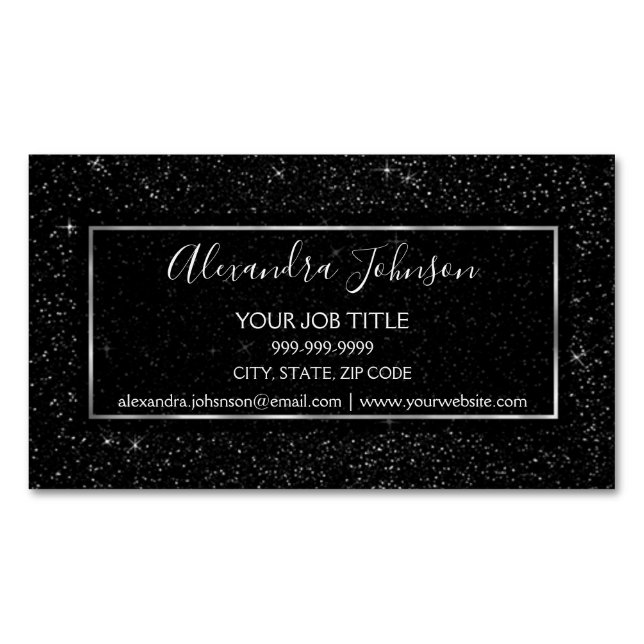 Svarta Stars vid Glitter Gnistran Glitter Magnetiska Visitkort (Framsida)