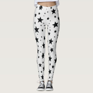 Svarta stjärnor på vit bakgrund leggings