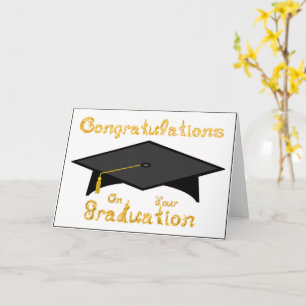 Svarta Studentmössan Guld Glitter vid Party Hat Kort