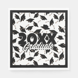 Svarta Studentmössor i Luft på vitt Pappersservett