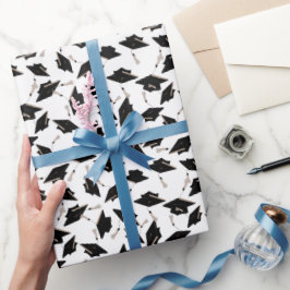 Svarta Studentmössor i Luft på vitt Presentpapper