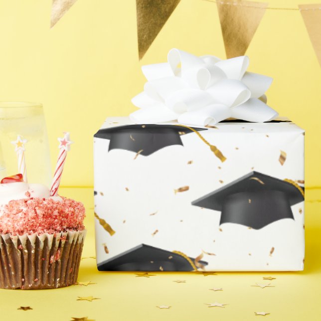 Svarta Studentmössor och Guld-konfetti Presentpapper (Födelsedagsfest)