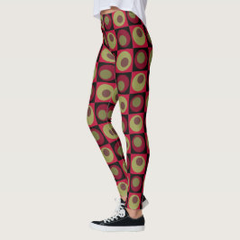 Svarta svarta röda prickar med Pinecone-Grönt - kv Leggings