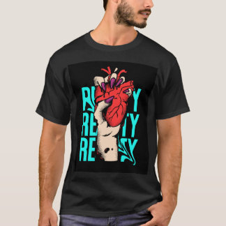 Svarta T-shirts med blå och röd hjärtstil