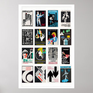 Svarta tändsticksförpackningsetiketter Grid, Vinta Poster