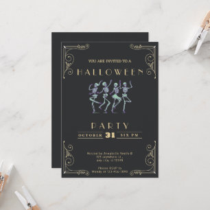 Svarta tavlan Svart & Guld Gröna skelett Halloween Inbjudningar