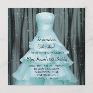 Svarta Teal Blå Quinceanera-inbjudningar Inbjudningar