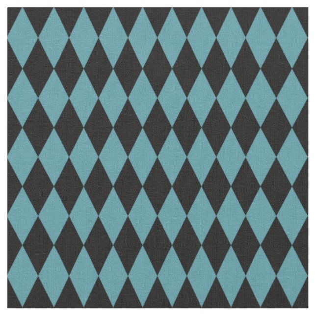 Svarta & Teal Harlequin-diamanter Tyg (Närbild)