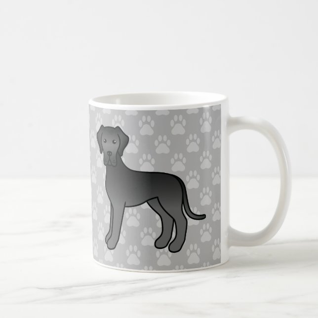 Svarta Tecknade Grand Danois Hundar På Grått Kaffemugg (Höger)