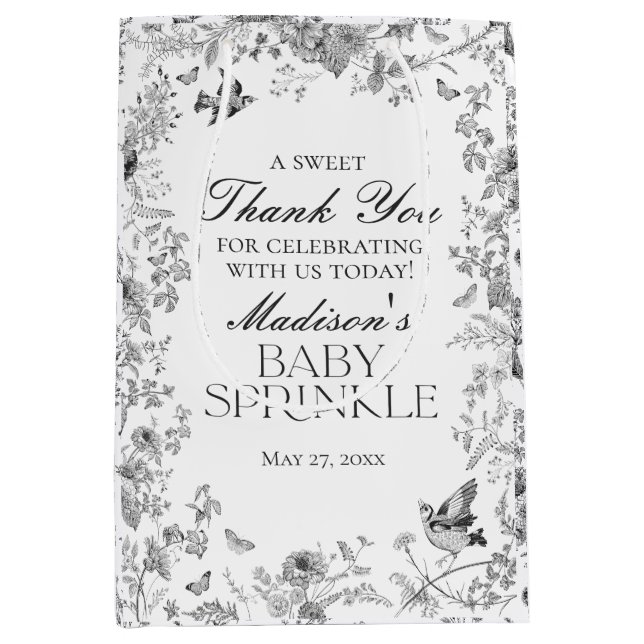 Svarta Toile De Jouy Baby Sprinkle-presenter (Framsidan)