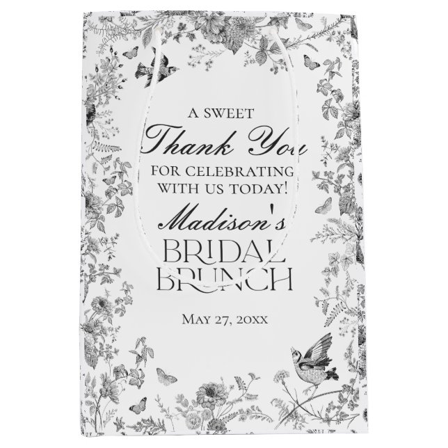 Svarta Toile De Jouy Blommiga Bröllopsbrunchpresen (Framsidan)