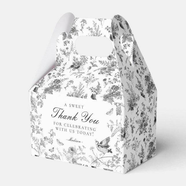 Svarta Toile De Jouy Blommiga Efterrätssmålarlådor Presentaskar (Framsidan Sidan)