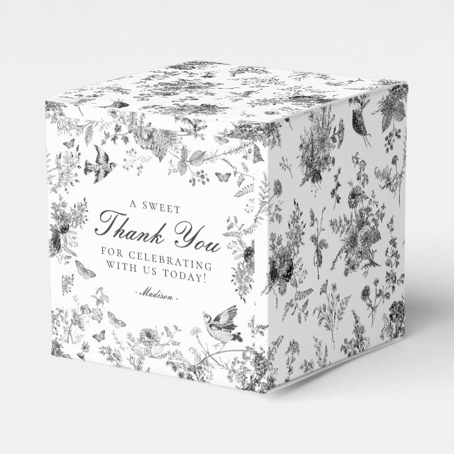 Svarta Toile De Jouy Blommiga Presentaskar för Eft (Framsidan Sidan)