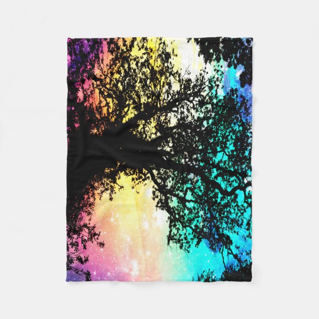 Svarta Träd Färgglad Rymd Filta Fleecefilt (Framsidan)