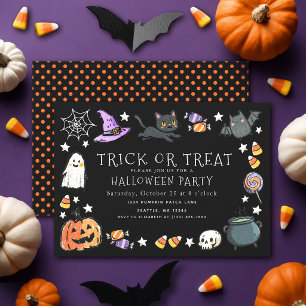 Svarta trick or treat barn krita Halloween-firande Inbjudningar