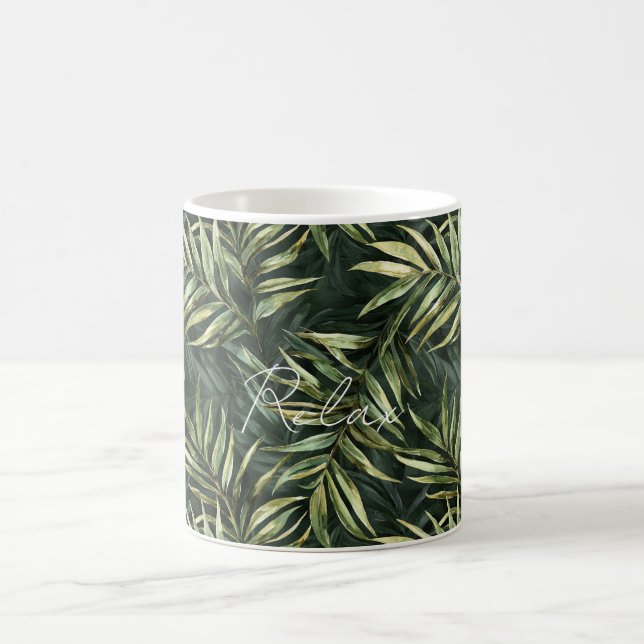 Svarta tropiska gröna blad kaffemugg (Center)