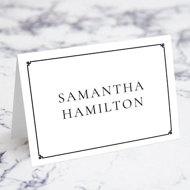 Svarta tunna linjen grekiska nyckel kant namn plat bordsnummer (Black Thin Line Greek Key Border Name Place Cards)