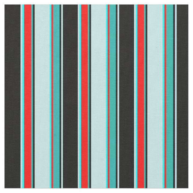 Svarta, turkos, Aqua, Red, Light Sea Grönt Linjer Tyg (Närbild)