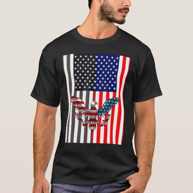 Svarta USA flagga nära USA flagga med USA-öre T Shirt (Framsida)