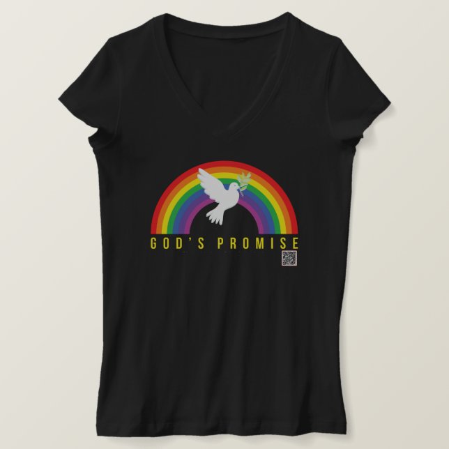 Svarta V T-Shirt Rainbow Guds utlovade duva (Design framsida)