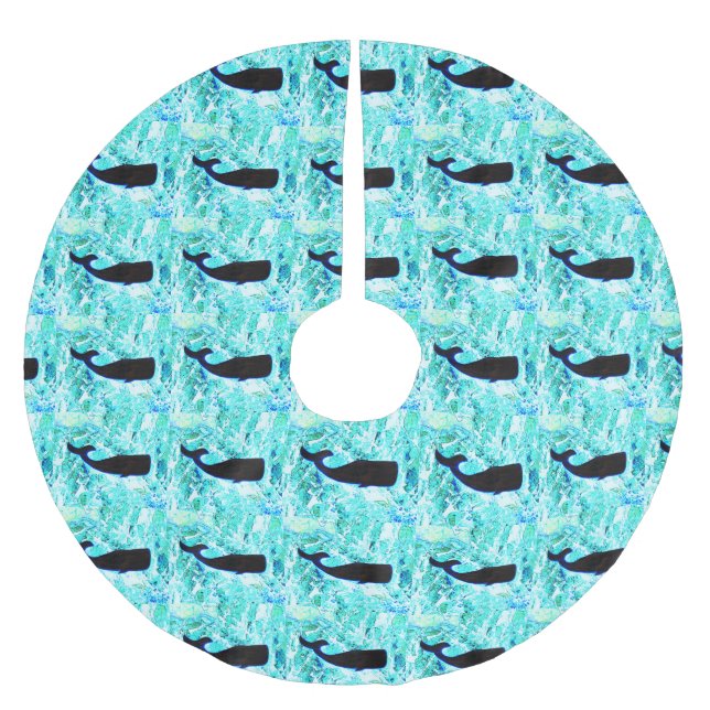 svarta valar blå Thunder_Cove Julgransmatta Borstad Polyester (Framsidan)