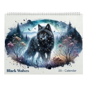 Svarta vargar Snöig nordlig skogskalender Kalender