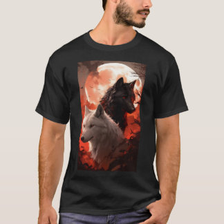Svarta Vargen och den vita Vargen porträtt av Röda T Shirt