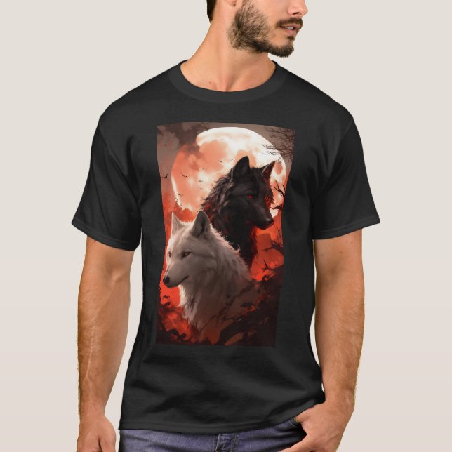 Svarta Vargen och den vita Vargen porträtt av Röda T Shirt (Framsida)