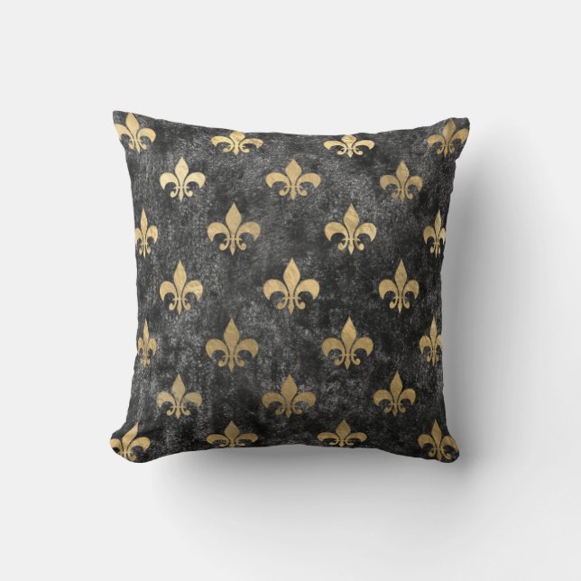 Svarta Velvet Fleur De Lis Mardi Gras Orleans Kudde (Framsida)