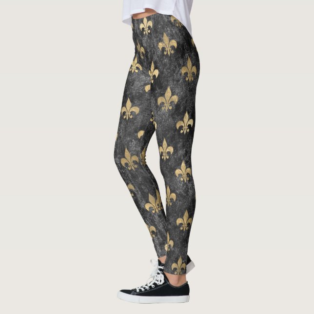 Svarta Velvet Fleur De Lis Mardi Gras Orleans Leggings (Vänster)
