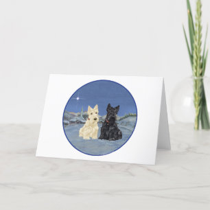 Svarta & vete Scottish Terriers Vinter Helgkort