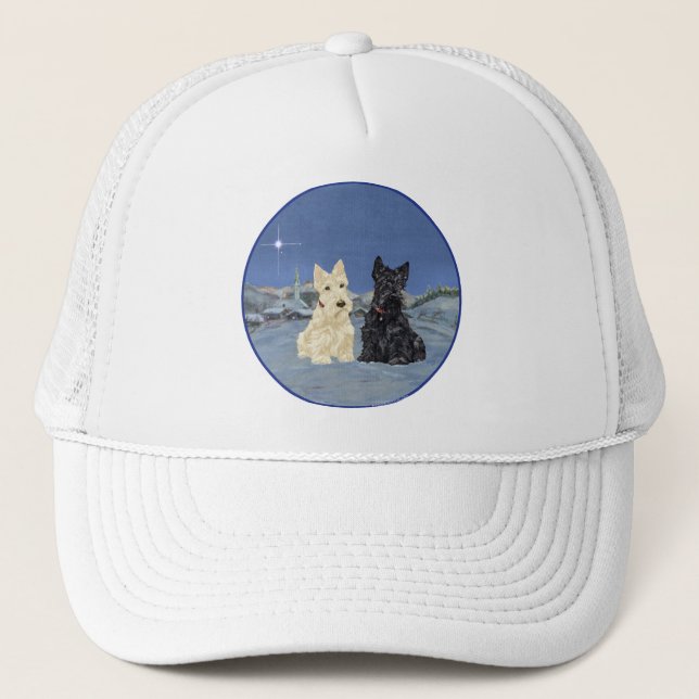 Svarta & vete Scottish Terriers Vinter Truckerkeps (Framsida)