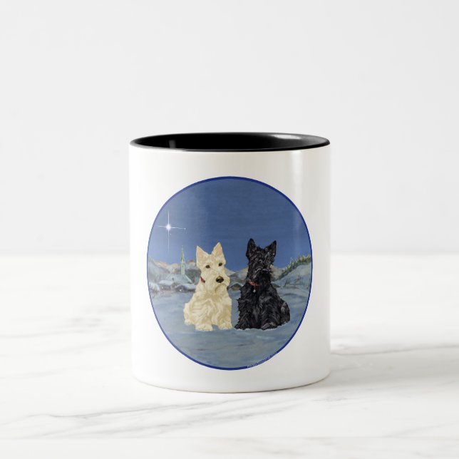 Svarta & vete Scottish Terriers Vinter Två-Tonad Mugg (Center)