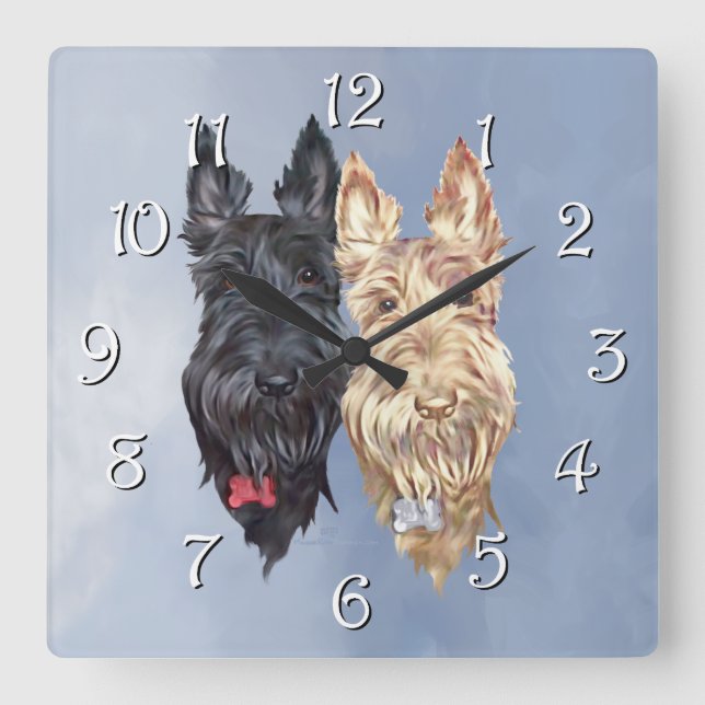 Svarta & vete skotska terrier fyrkantig klocka (Framsida)
