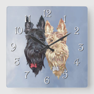 Svarta & vete skotska terrier fyrkantig klocka