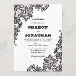 Svarta Vintagen Snöre Elegant bröllop Inbjudningar