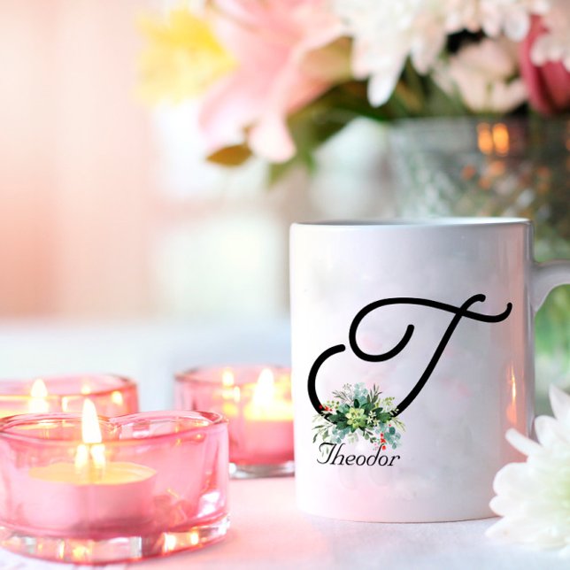 Svarta vita akvarellvildblommor kaffemugg (Skapare uppladdad)