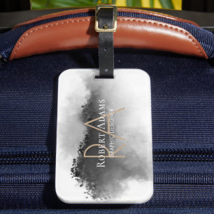 Svarta vita berg liggande Guld Monogrammed Bagagebricka